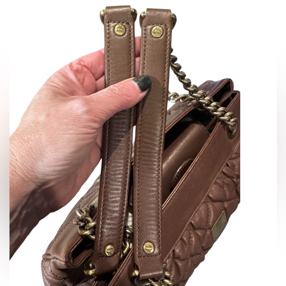 MCM Brown Leather Quilted Chain Detail Shoulder Bag - Picture 12 of 16
